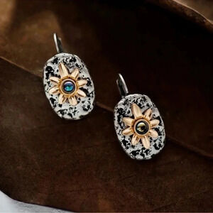 1 LEFT! Silver Sunflower Earrings Stud Hinge Boho Flower